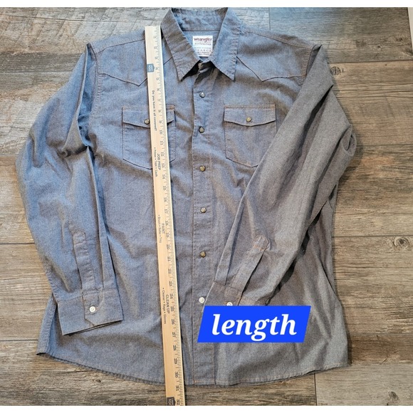 Wrangler Authentics Mens Long Sleeve Classic Woven Shirt Dark Chambray X-Large - Picture 5 of 6